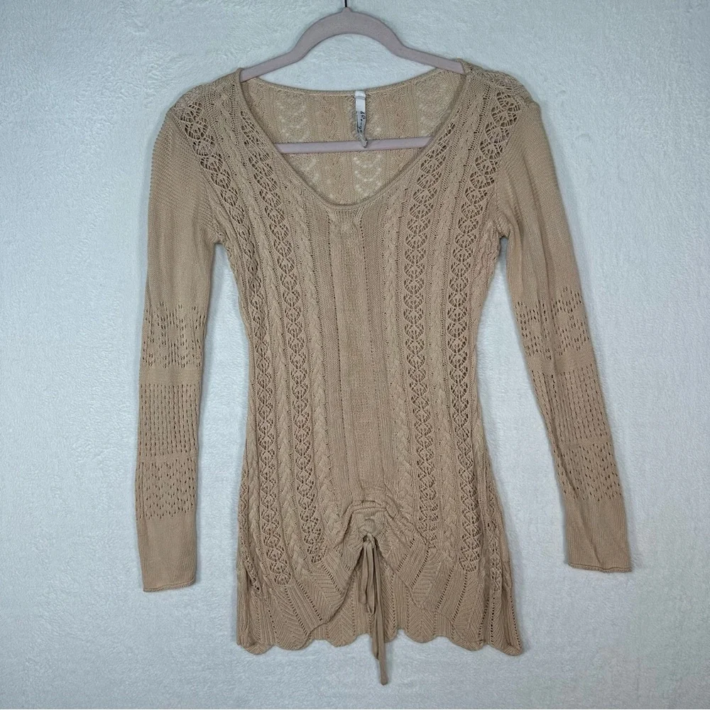 Women’s Crotchet‎ Top Cotton Blend Long Sleeve Pointelle Knit Size S Y2K Style